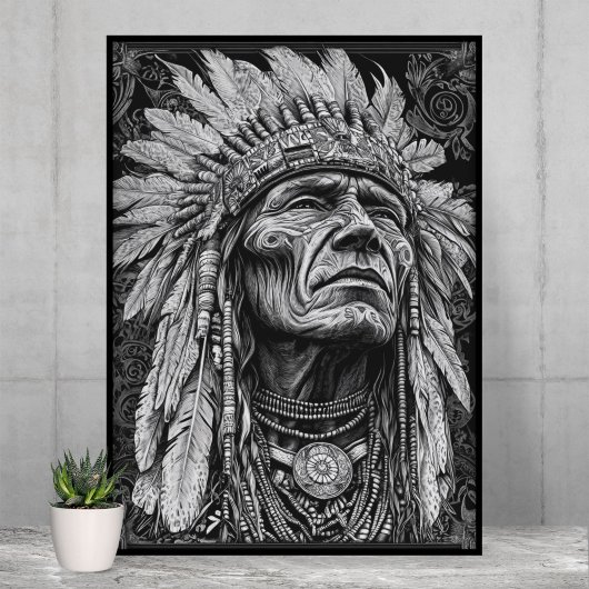 Indiaanse Indiaanse krijger Feather Headdress Poster