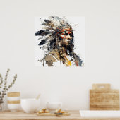Indiaanse Indiaanse portret krijger schilderij Poster (Keuken)