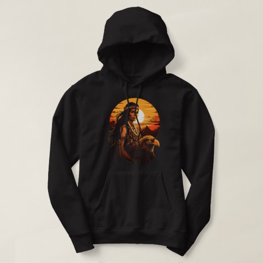Indiaanse Indiaanse Vrouw Eagle Sunset Indigeno Hoodie (Design voorkant)