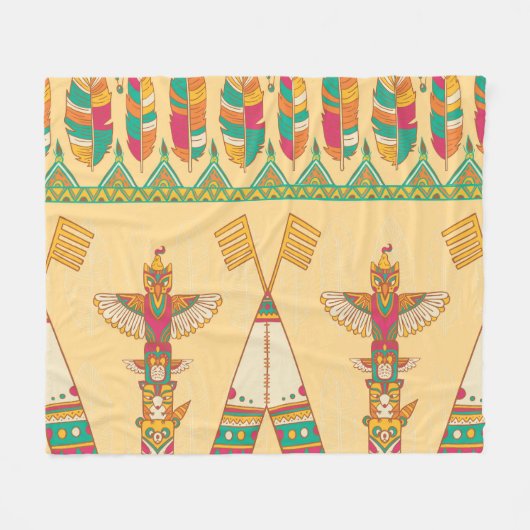 Indiaanse inheemse sierachtergrond. fleece deken (Voorkant (Horizontaal))