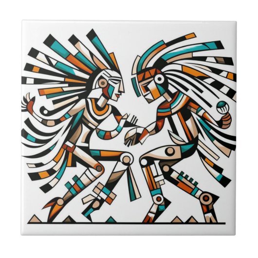 Indiaanse Kokopeli dansers kunst Tegeltje (Voorkant)