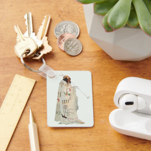 Indiaanse krijger met pijp Portret door Karl Bodme Sleutelhanger