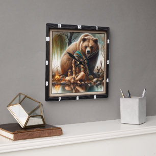 Indiaanse meisje Beer Harmony Vierkante Klok