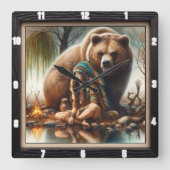 Indiaanse meisje Beer Harmony Vierkante Klok (Voorkant)