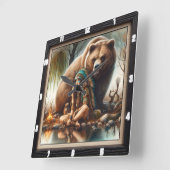 Indiaanse meisje Beer Harmony Vierkante Klok (Hoek)