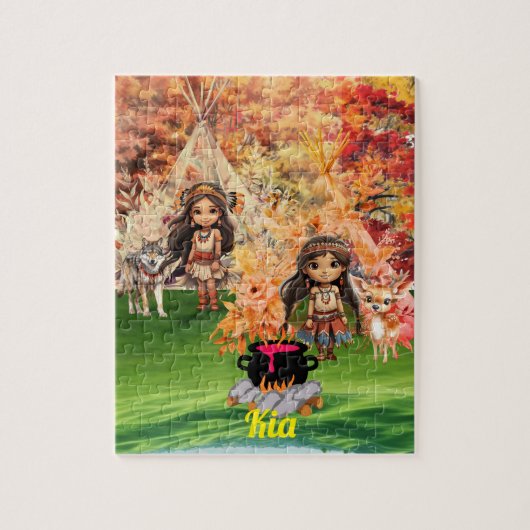 Indiaanse meisje met bosdieren legpuzzel (Verticaal)