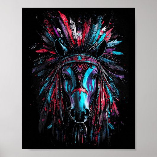 Indiaanse Oorlog Bonnet Horse Gift Poster (Voorkant)