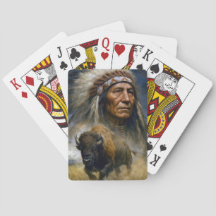 Indiaanse opperhoofd met aanstormende buffel pokerkaarten
