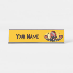 Indiaanse opperhoofd op wild landschap Sunset Pen Bureau Naambordje