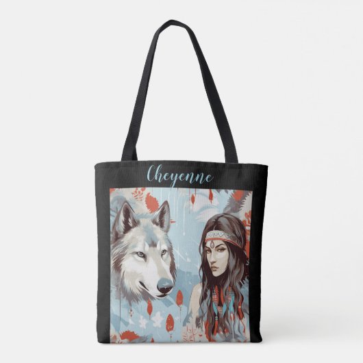 Indiaanse prinses en wolf tote bag (Achterkant)
