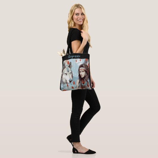 Indiaanse prinses en wolf tote bag (Op model)