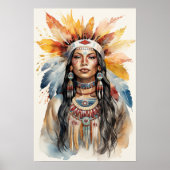 Indiaanse prinses Waterverf Kunst Poster (Voorkant)