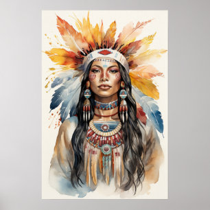 Indiaanse prinses Waterverf Kunst Poster