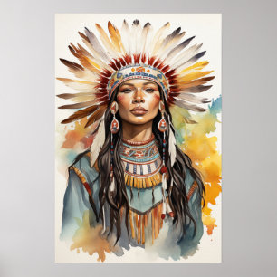 Indiaanse prinses Waterverf Kunst Poster