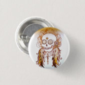 Indiaanse schedel- en bloemhoofdjurk badge ronde button 3,2 cm (Voorkant /achterkant)