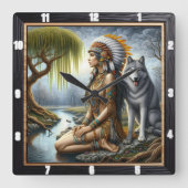 Indiaanse tijdwaarnemer: Wolf en Maiden's Glade Vierkante Klok (Voorkant)