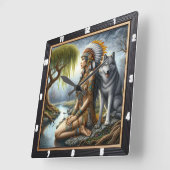 Indiaanse tijdwaarnemer: Wolf en Maiden's Glade Vierkante Klok (Hoek)