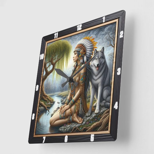 Indiaanse tijdwaarnemer: Wolf en Maiden's Glade Vierkante Klok (Hoek)
