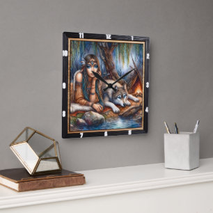 Indiaanse tijdwaarnemer: Wolf en Maiden's Glade Vierkante Klok