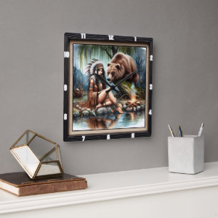 Indiaanse vrouw Beer erfgoed Vierkante Klok