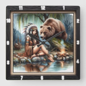 Indiaanse vrouw Beer erfgoed Vierkante Klok (Voorkant)