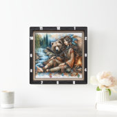 Indiaanse vrouw Beer Fire Vierkante Klok (Huis)