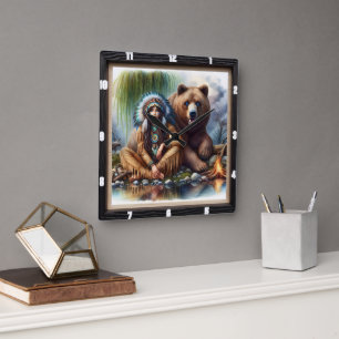 Indiaanse vrouw Beer Harmony Vierkante Klok