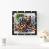 Indiaanse vrouw Beer Harmony Vierkante Klok (Huis)