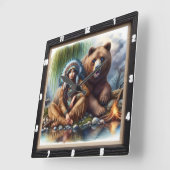 Indiaanse vrouw Beer Harmony Vierkante Klok (Hoek)