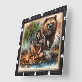 Indiaanse vrouw Beer kunst Vierkante Klok (Hoek)