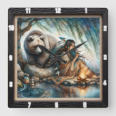 Indiaanse vrouw Beer Natuur Vierkante Klok (Voorkant)