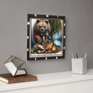 Indiaanse vrouw Beer Rock Vierkante Klok