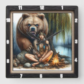 Indiaanse vrouw Beer Rock Vierkante Klok (Voorkant)