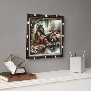 Indiaanse vrouw Beer Spirit Vierkante Klok