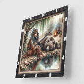 Indiaanse vrouw Beer Spirit Vierkante Klok (Hoek)