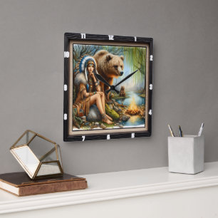 Indiaanse vrouw Beer tijdloos Vierkante Klok