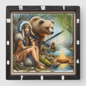 Indiaanse vrouw Beer tijdloos Vierkante Klok (Voorkant)