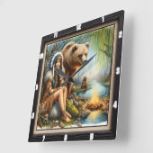 Indiaanse vrouw Beer tijdloos Vierkante Klok (Hoek)