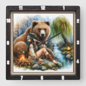 Indiaanse vrouw Beer Tree Vierkante Klok (Voorkant)