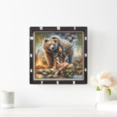 Indiaanse vrouw Beer Wilderness Vierkante Klok (Huis)