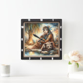 Indiaanse vrouw Beer Willow Vierkante Klok (Huis)