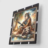 Indiaanse vrouw Beer Willow Vierkante Klok (Hoek)