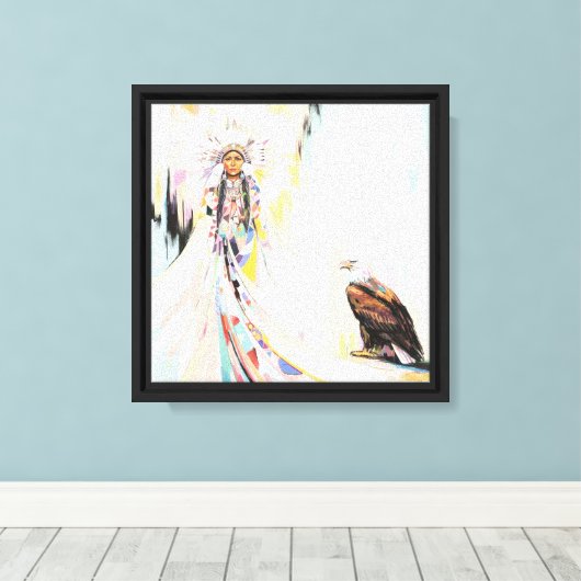 Indiaanse vrouw en adelaar canvas afdruk (Insitu (Houten vloer))