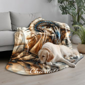 Indiaanse vrouw en wolf bij het serene water fleece deken