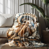 Indiaanse vrouw en wolf bij het serene water fleece deken