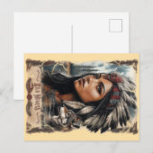 Indiaanse vrouw en wolf  ontwerp briefkaart (Voorkant / Achterkant)
