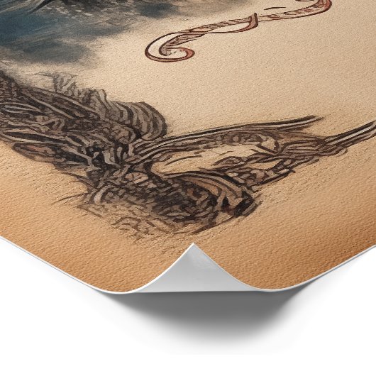 Indiaanse vrouw en wolf  ontwerp poster (Hoek)