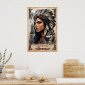 Indiaanse vrouw en wolf  ontwerp poster (Keuken)