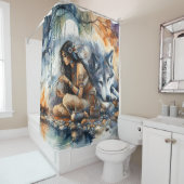 Indiaanse vrouw knutselt bij de rivier in de schem douchegordijn (In situ)