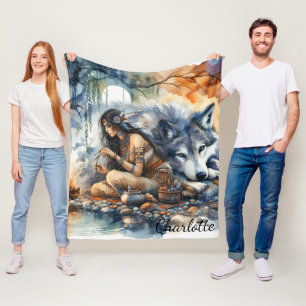 Indiaanse vrouw knutselt bij de rivier in de schem fleece deken